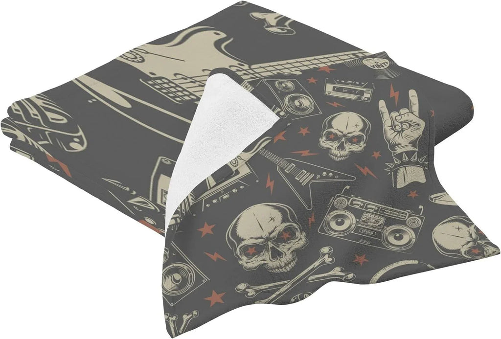 Pure Towel Washable Soft Pool,Sports, Bestwell Absorbent Yoga, Instrument Skull Machine Travel（420） Bath Set, Highly Towels 2 for Cotton Pack Rock