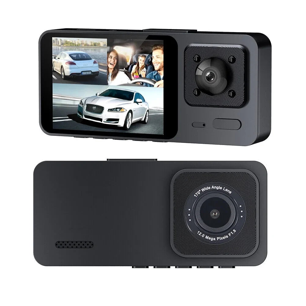 1080P Video Cam Front/Rear/Inside Recorder Car Dash 3 Dual Lens JLLOM HD Lens G-sensor Camera