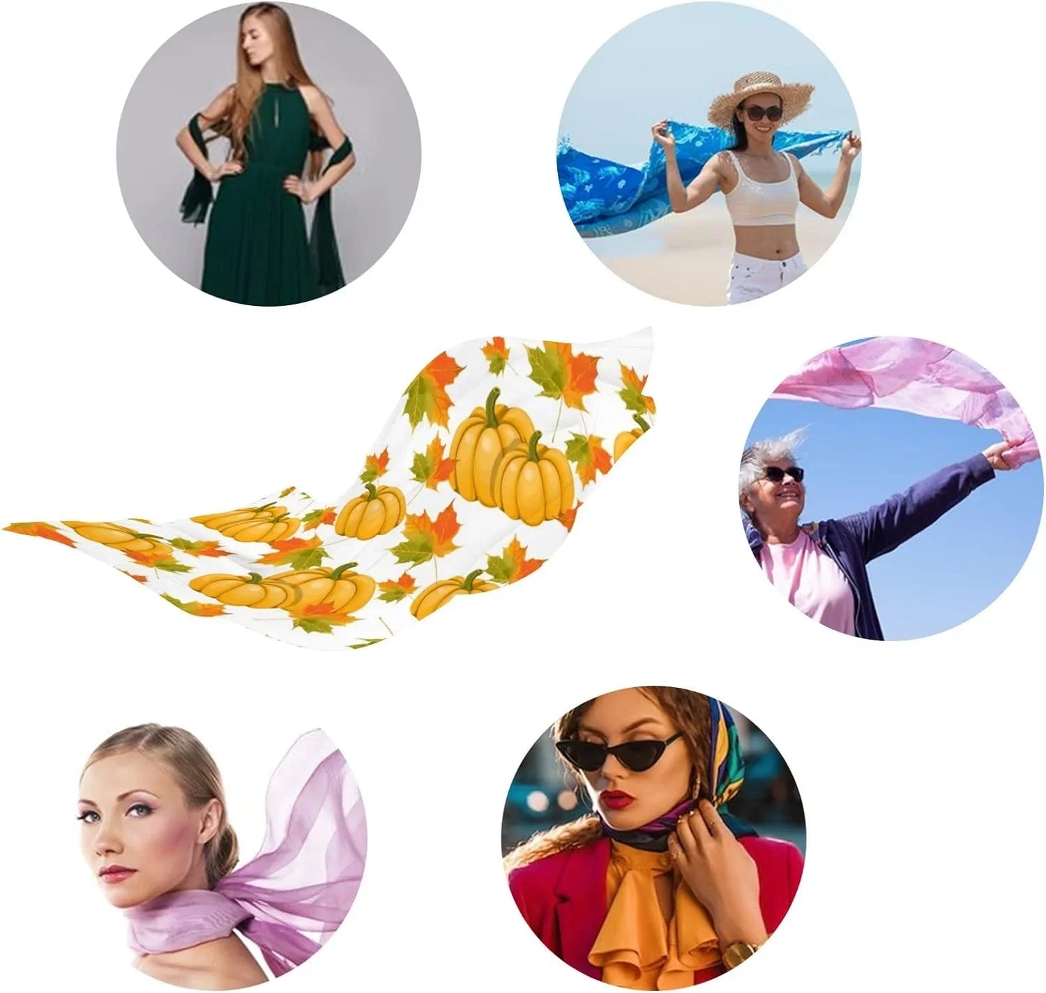 Silk Scarf Wrap Lightweight Girls Shawl for Leaves Hyjoy Maple Women Neck Long Scarves Pumpkins