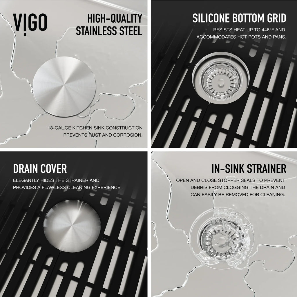Kitchen Stainless Accessories Undermount with Sink Bowl Steel Single 23 in. VIGO Mercer