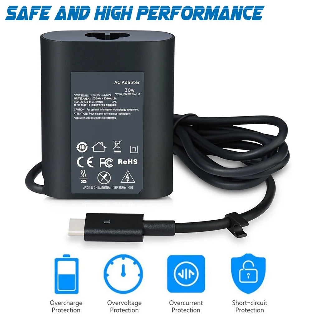 USB 5179 9250 5175 30W 7350 Power ) ( Latitude for Charger Adapter 7275 Type-C EBK Connector XPS12 Replacement XPS13 9365 AC
