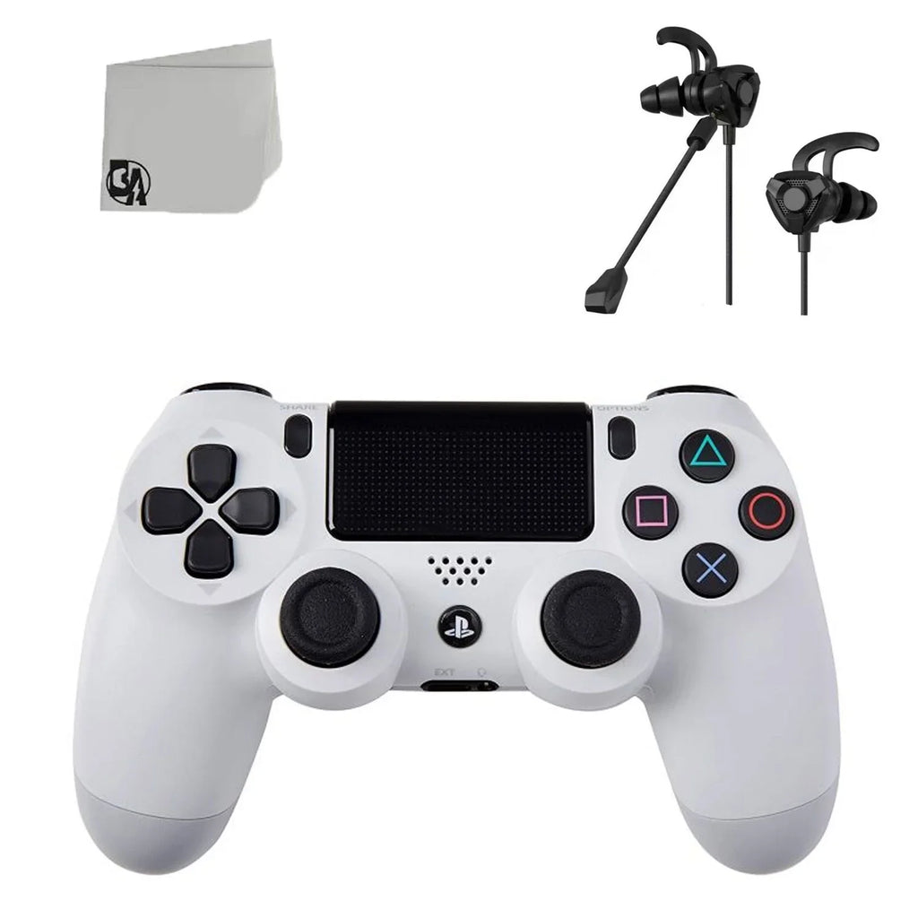 Like - New With DualShock - BOLT 4 Blue Controller PlayStation Earbuds Wireless Bundle White with AXTION