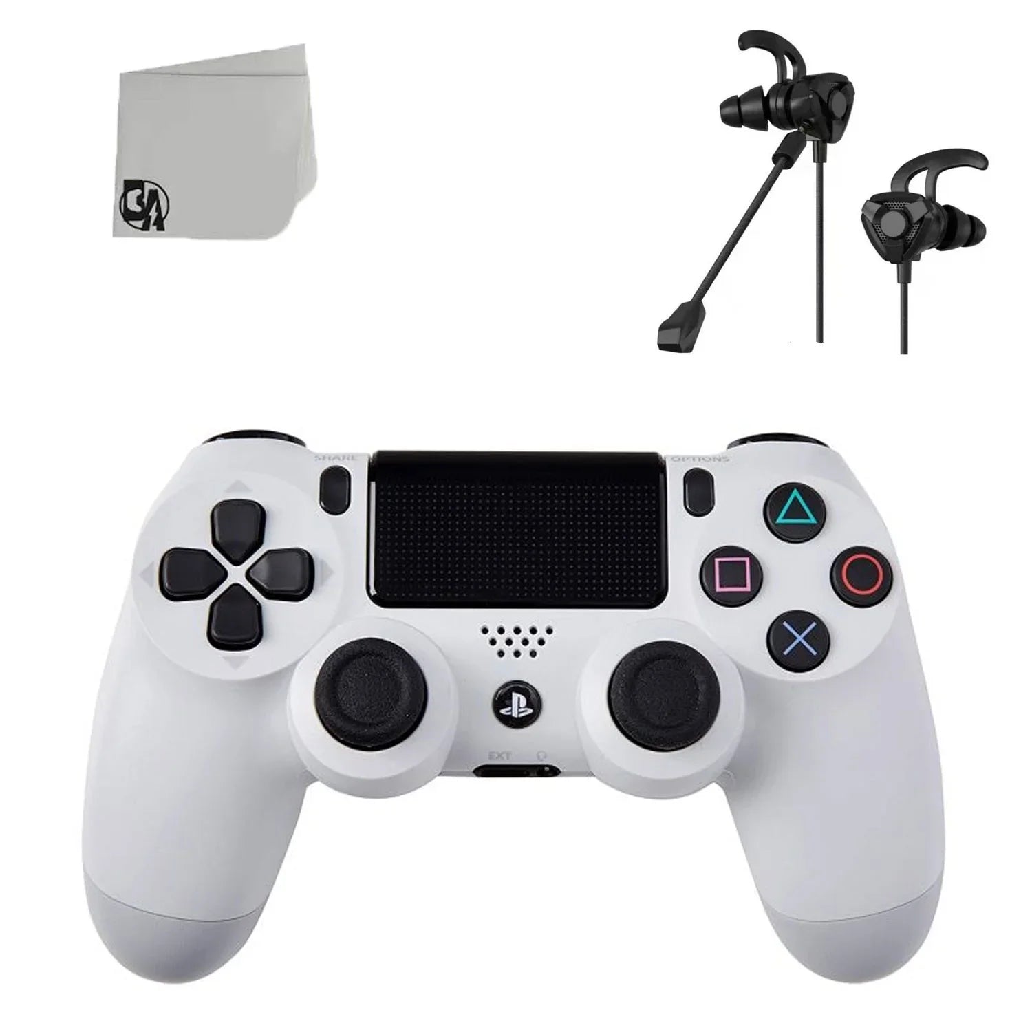 Like - New With DualShock - BOLT 4 Blue Controller PlayStation Earbuds Wireless Bundle White with AXTION