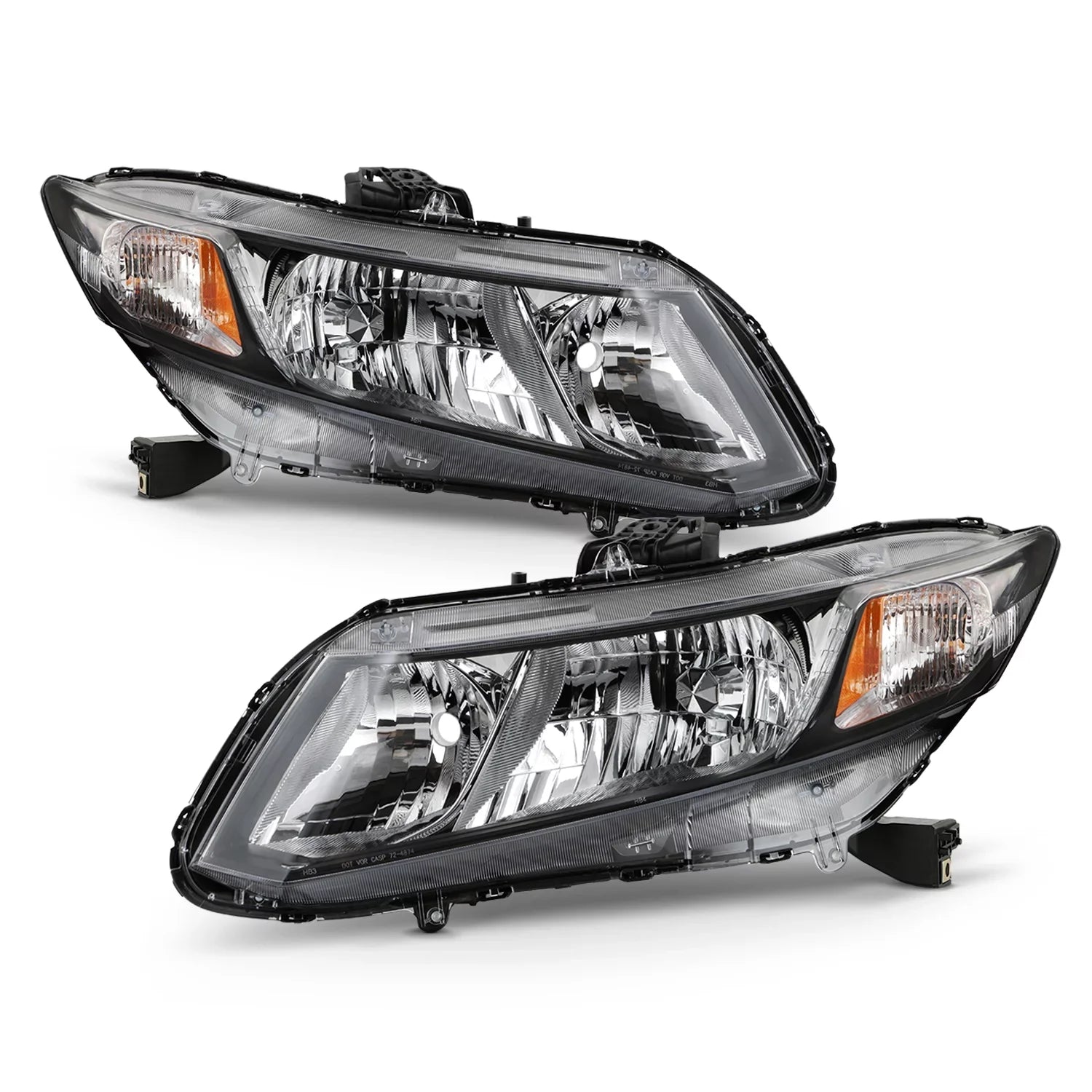 Civic Headlamps Sedan Fits Type] Chrome Coupe 2013 Left+Right 2014 12-13 [Halogen Headlights Pair Honda 2012 - 2015 AKKON