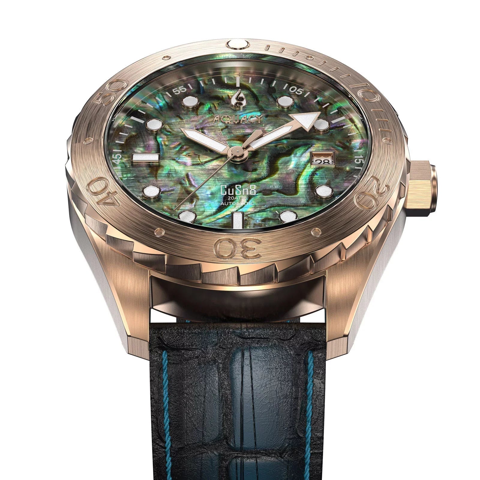 Power Diver BR.AB.8215.L 40 Wrist Automatic Bronze - Approx Reserve Abalone Back CuSn8 liquid Swimming - Down Screw 200M Men - Aquacy Resistance Hours 316L Watches Dive Stainless For Case Watch