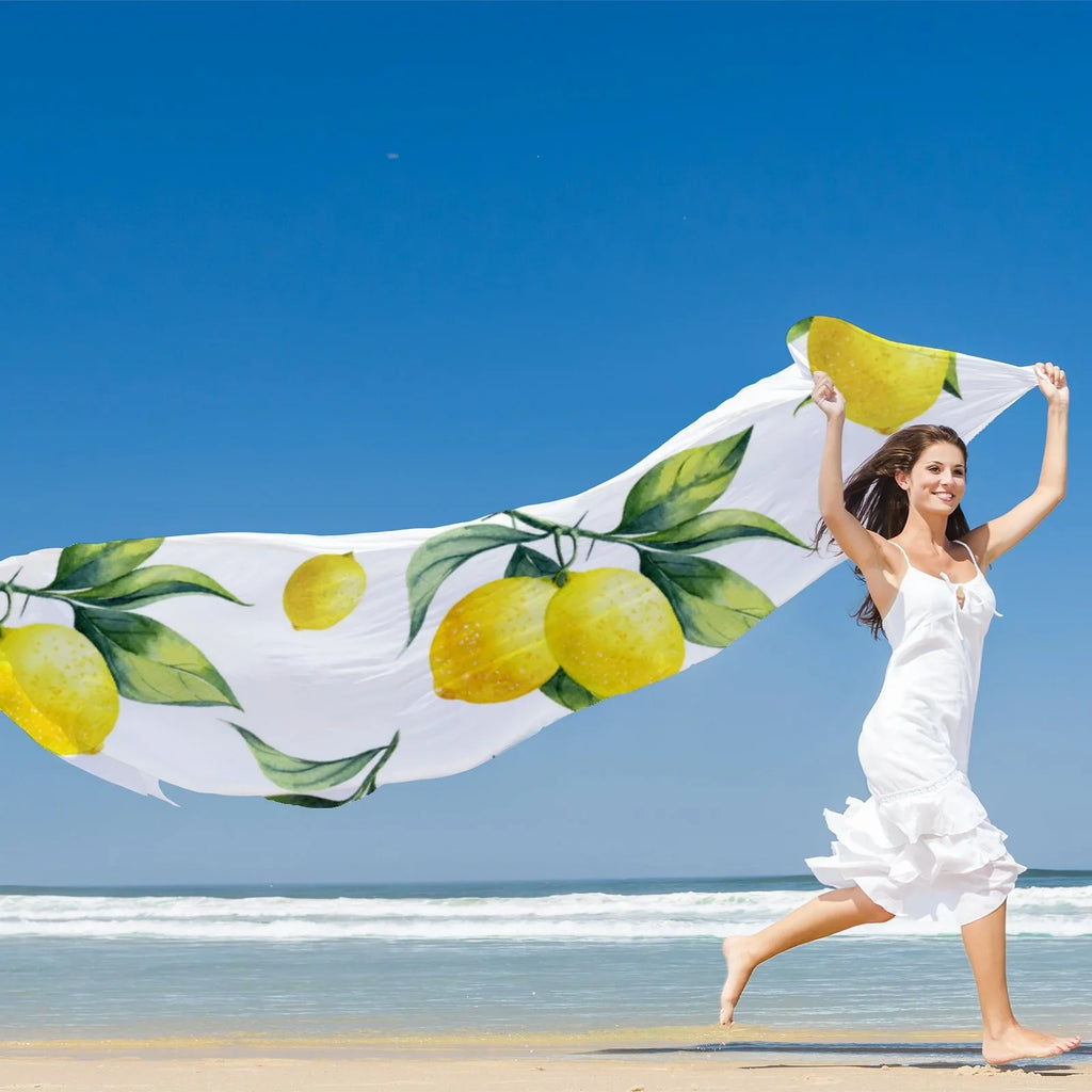 Packed Lemon Wraps Oblong Women Sunscreen Long Hair Wraps Silk Headscarf FREEAMG Shawls Neck for Gift Large Scarf