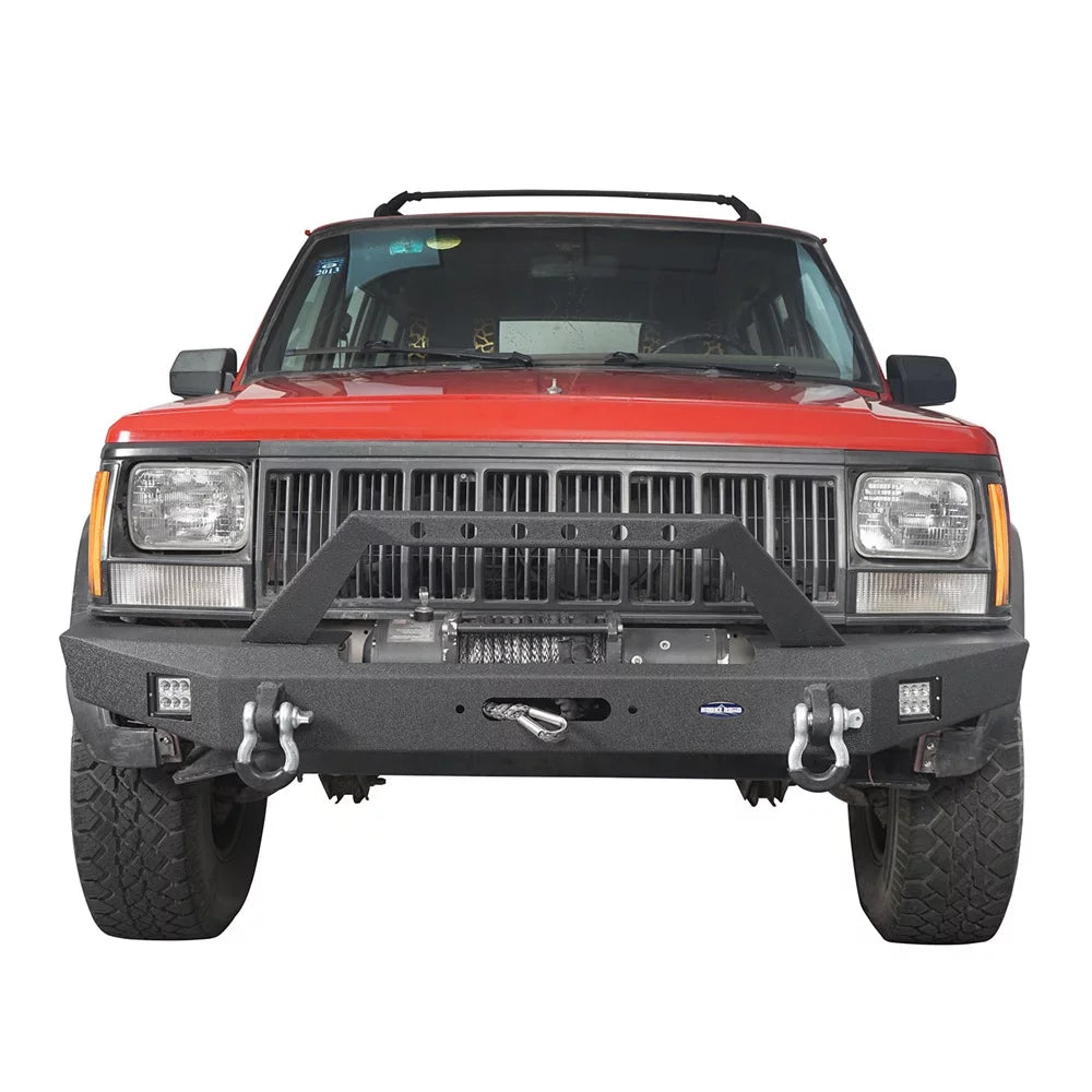 W/ XJ Winch Road 1984-2001 Plate & Front Steel Spotlights Bumper LED Fit Hooke Jeep Cherokee