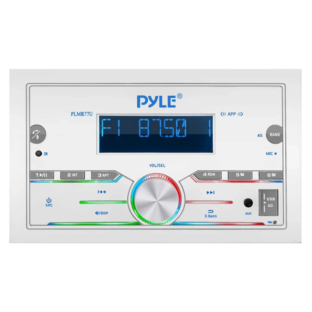 White Pyle Radio Pontoon Marine Speaker Audio Amplifier, Wire, Amp Receiver, Gauge 4-Channel Bluetooth Double 50 4x FT DIN Boat 18 Installation 21-29' Waterproof 6.5'' Speakers, Kit, Antenna Bundle: