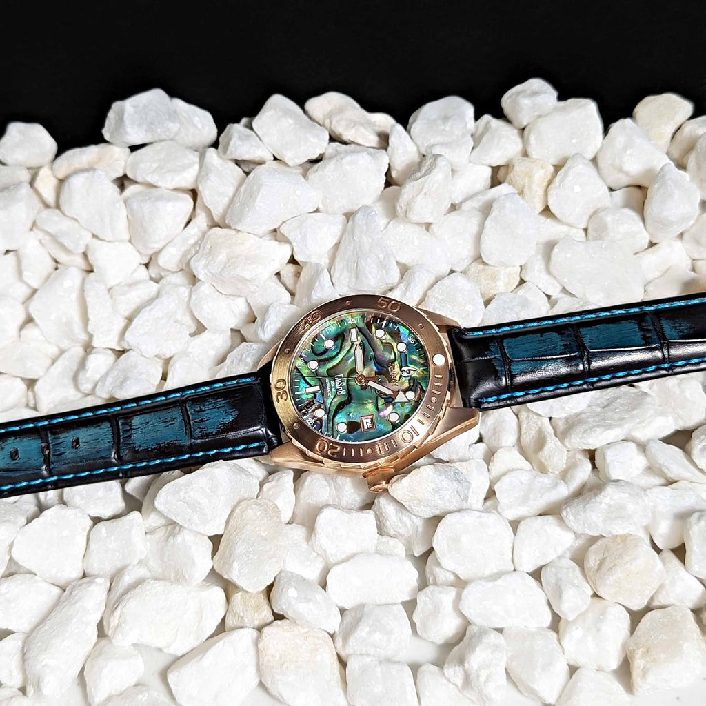 Power Diver BR.AB.8215.L 40 Wrist Automatic Bronze - Approx Reserve Abalone Back CuSn8 liquid Swimming - Down Screw 200M Men - Aquacy Resistance Hours 316L Watches Dive Stainless For Case Watch