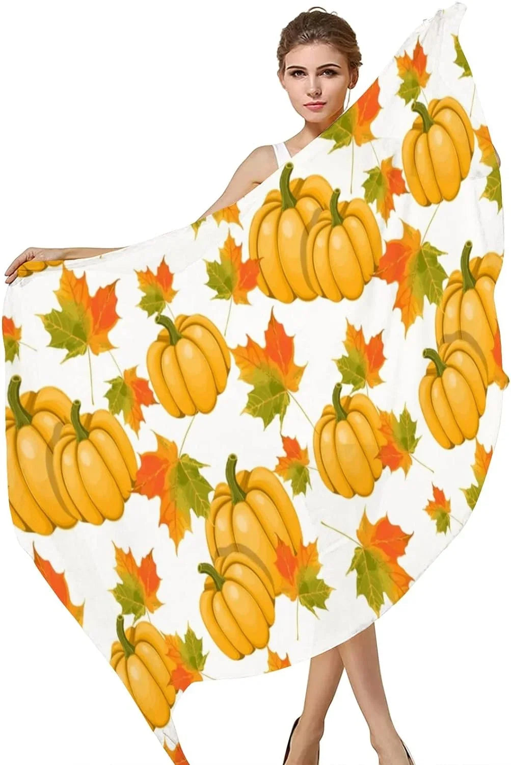 Silk Scarf Wrap Lightweight Girls Shawl for Leaves Hyjoy Maple Women Neck Long Scarves Pumpkins