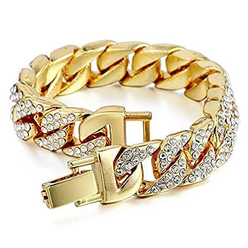 Blast Big Hop by Chrono Mens Cuban) Charles Out Diamond Inspired Timepiece - - Faux ST10311 - Bling Iced Rhinestones on Raymond - Hip Watch Rubber Eyes (Gold