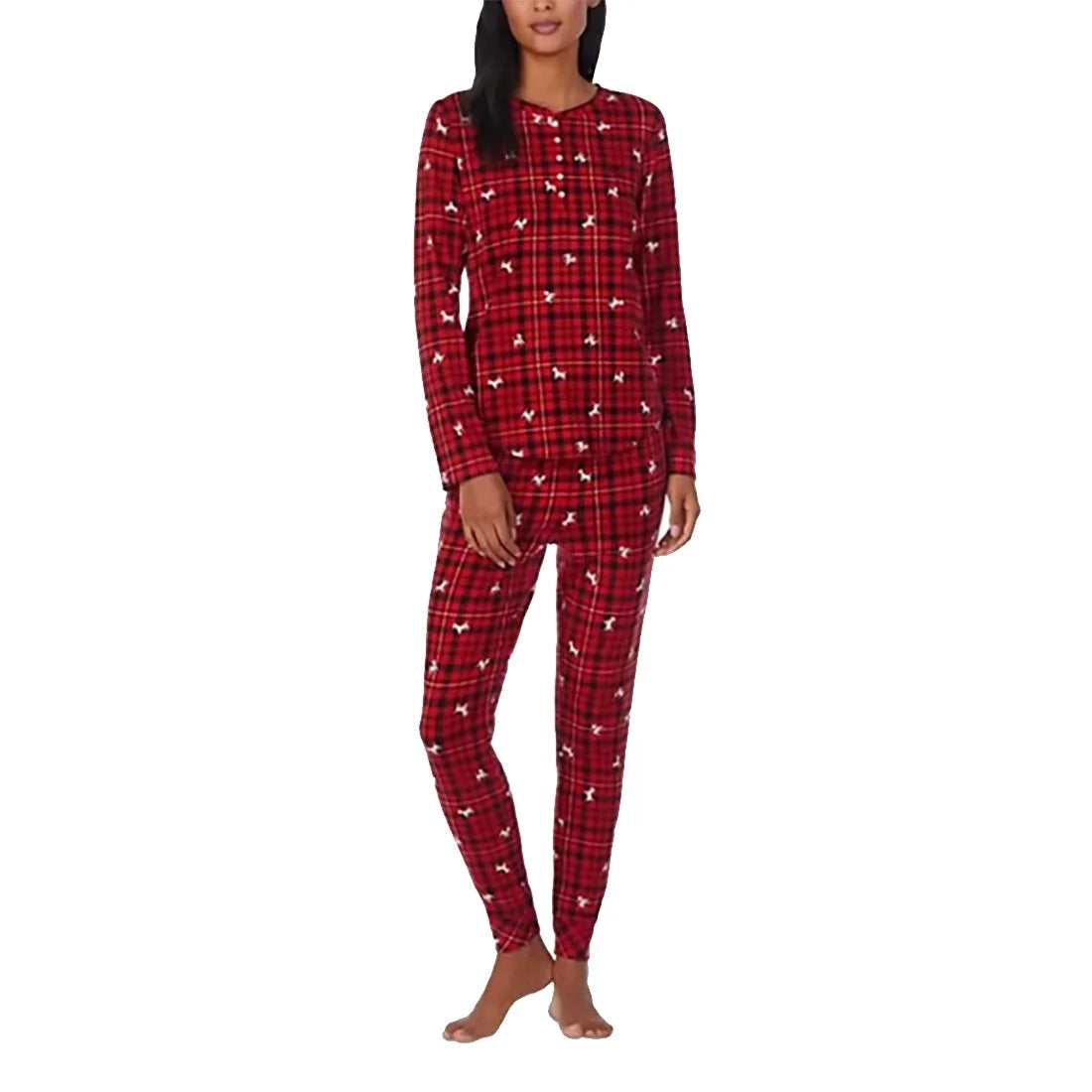 Red Ralph Knit Dog, Plaid, Brushed Set Lauren X-Small Women’s Pajama Henley Lauren
