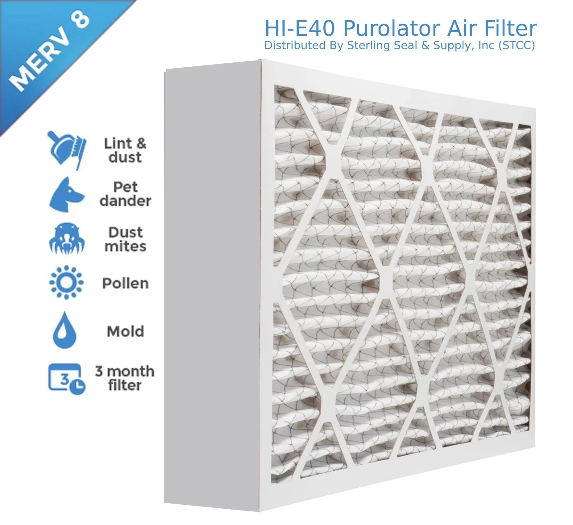 Surface 40 12x24x4, (3 Filter, Mechanical Pleated Pack) Purolator Air MERV Hi-E 8, Extended