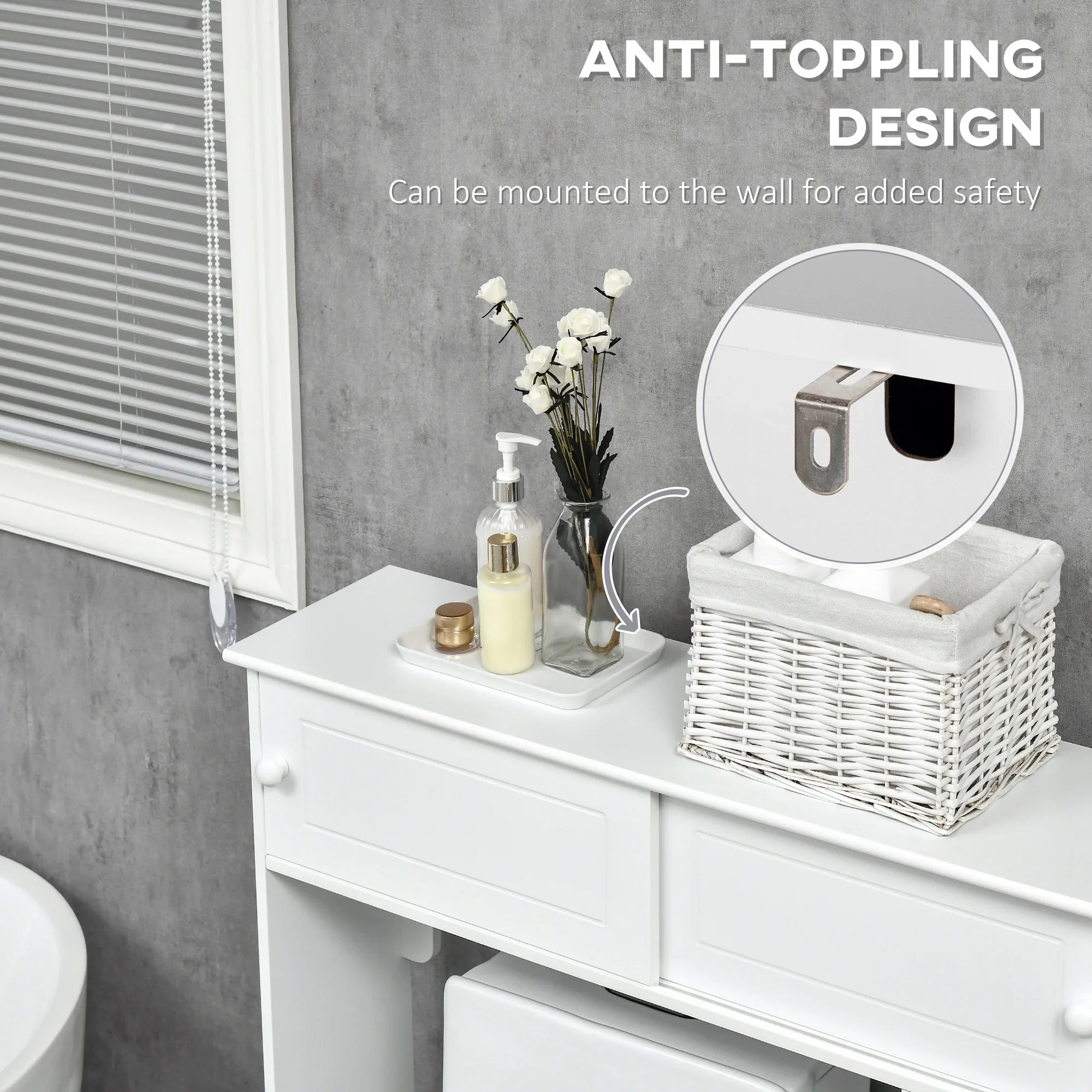 Over Freestanding Toilet Shelves, Storage Organizer Cabinet, kleankin Bathroom White Toilet Rack, with Adjustable the Bathroom