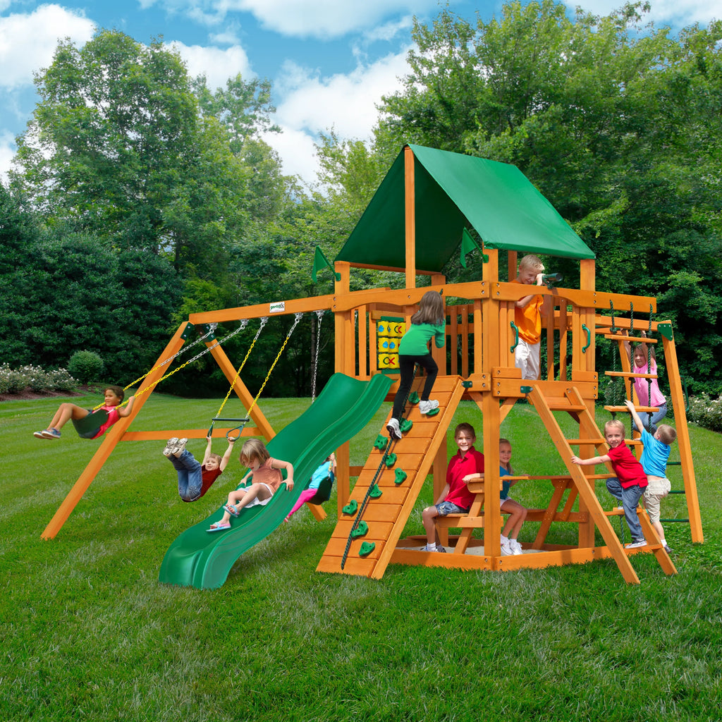 Playsets Bars, Canopy, Swing Monkey and Climbing Green Navigator with Rock Wooden Gorilla Vinyl Set Wall