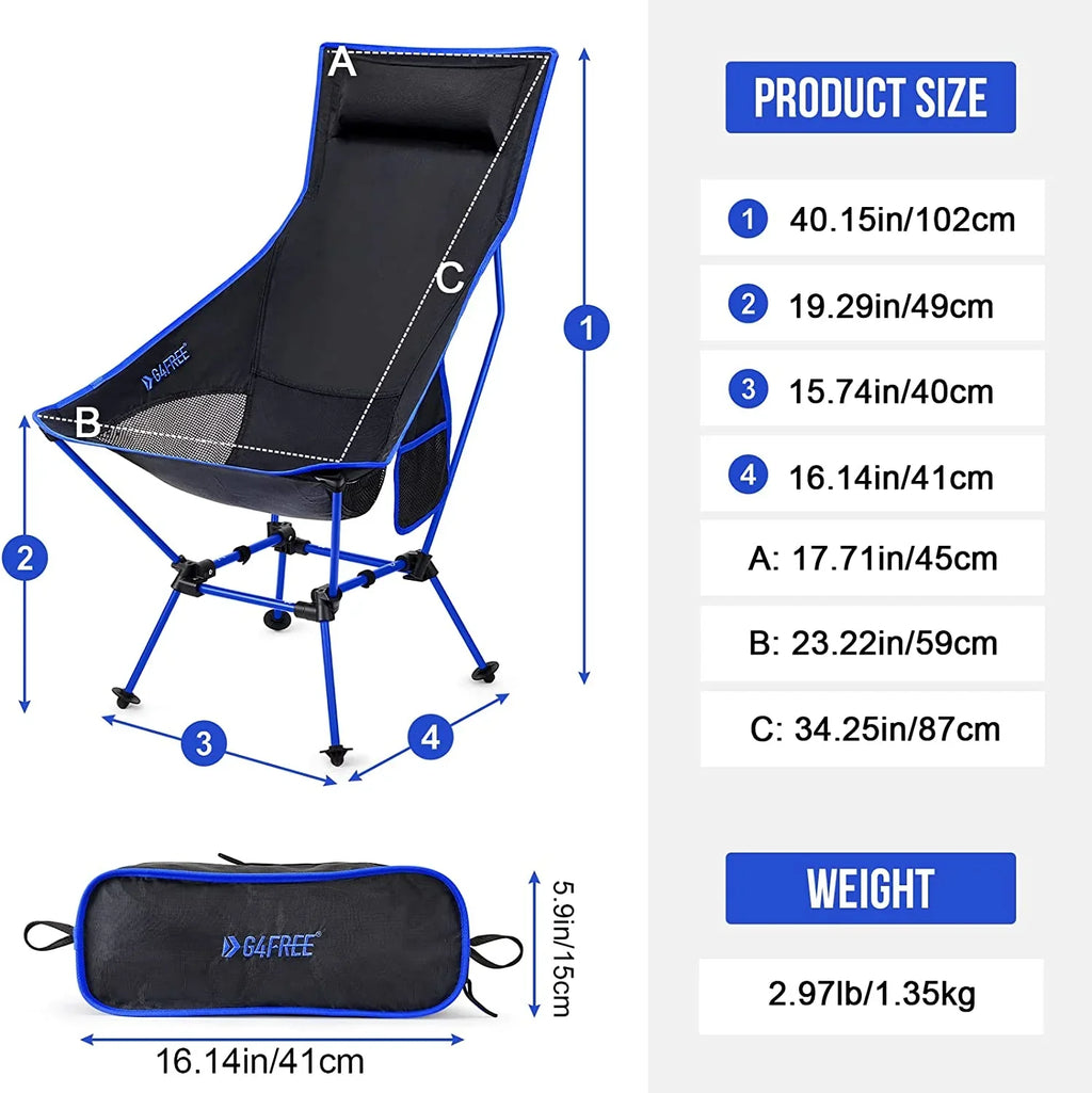 Back with & High Pocket Hiking YANPO Camp exterior Portable Lawn Beach Chair Chair for Camp 330lbs Lightweight Heavy Headrest Duty 2Pack Travel Travel Chair, Folding