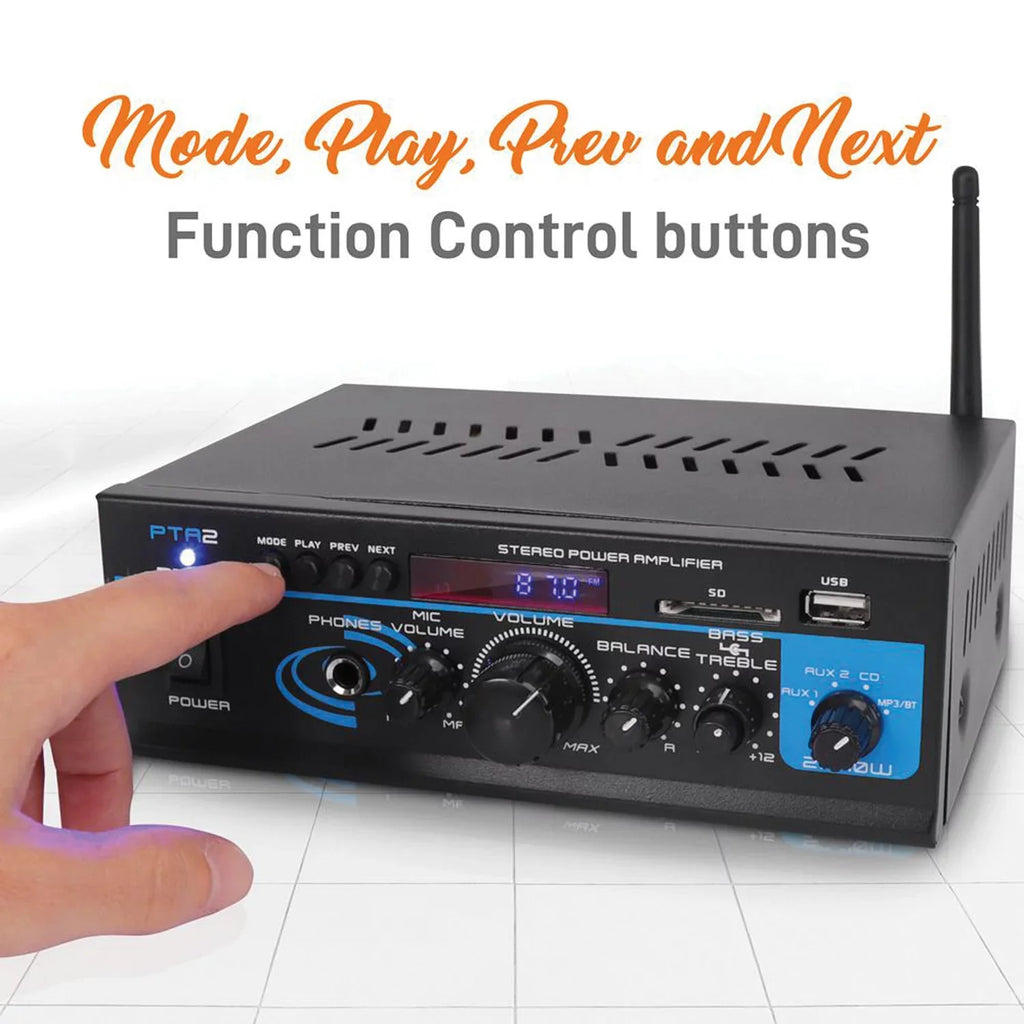 with Amplifier Remote Home 2 x Bluetooth Power PTA2 Mini 40W Pyle Control Stereo
