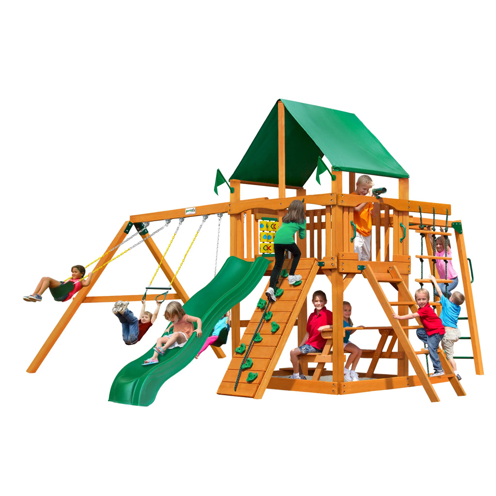 Playsets Bars, Canopy, Swing Monkey and Climbing Green Navigator with Rock Wooden Gorilla Vinyl Set Wall