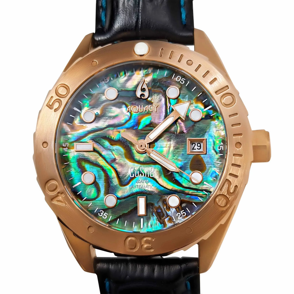 Power Diver BR.AB.8215.L 40 Wrist Automatic Bronze - Approx Reserve Abalone Back CuSn8 liquid Swimming - Down Screw 200M Men - Aquacy Resistance Hours 316L Watches Dive Stainless For Case Watch