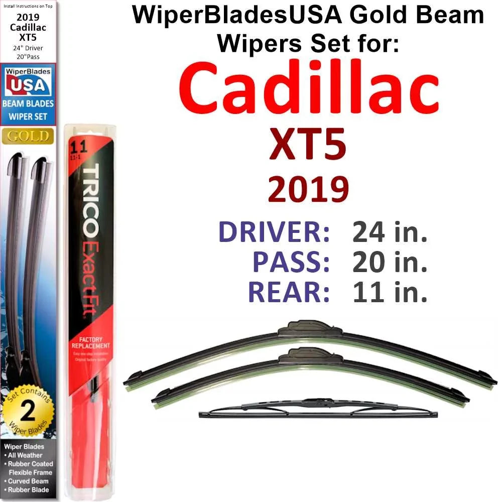 Wiper WBUSA 2019 Beam 3) Luxury Wiper Blades Cadillac XT5 (Set w/Rear Wipers of