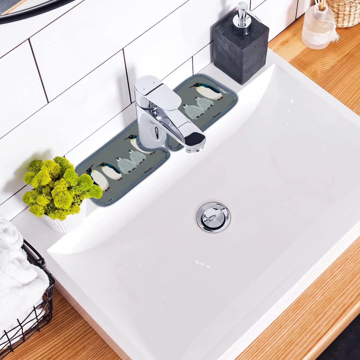 Mat, for Bird Drying Sink Microfiber Drip Penguin Guard Kitchen Mats Catcher, GZHJMY Splash Bath 3PCS Sink Faucet Absorbent Countertop Kitchen Sea Washable