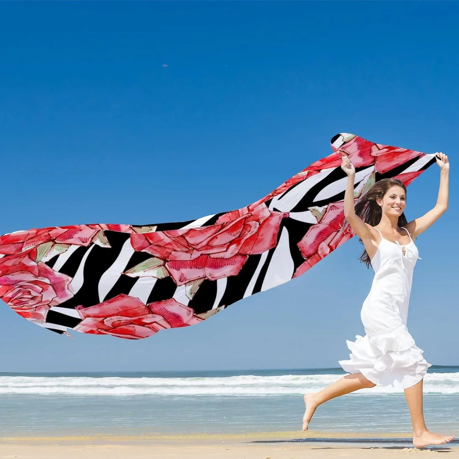 Wrap Women Red Shawl Girls Lightweight Neck Watercolor Scarves Scarf for Long Roses Silk Hyjoy