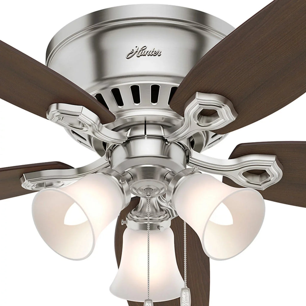 Company Chain, Low Fan Profile 52" Snow Fan Pull Ceiling w/ Hunter White Builder