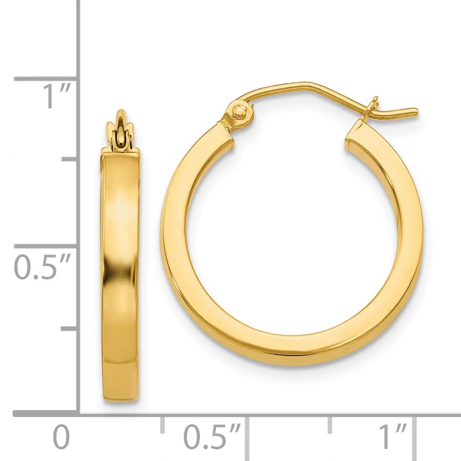 2x3mm in Real Rectangular Tube Earrings Yellow 14k Gold Hoop