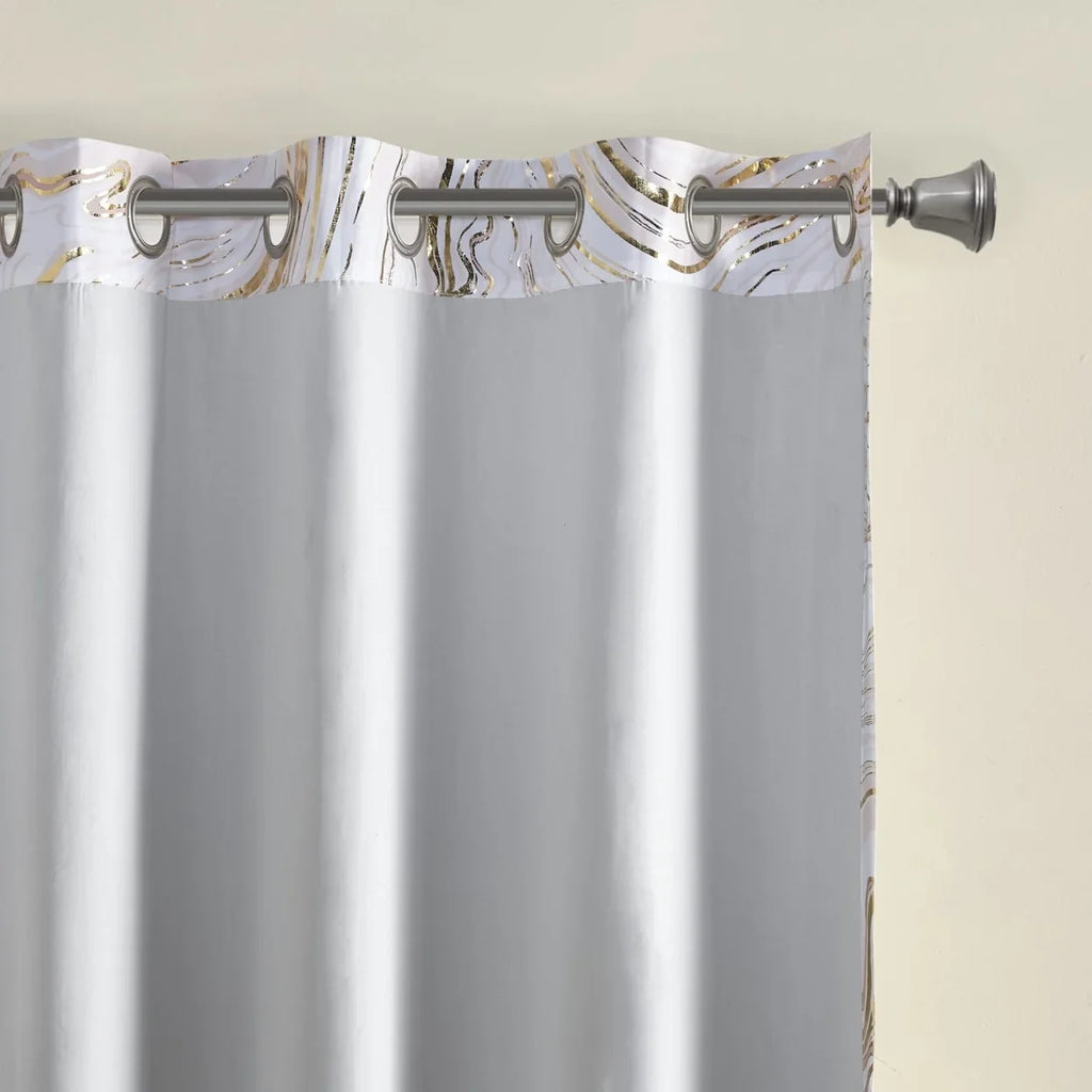 ID40-1982 Total Rebecca Marble Curtain Blackout Olliix Printed By Metallic Grommet Top