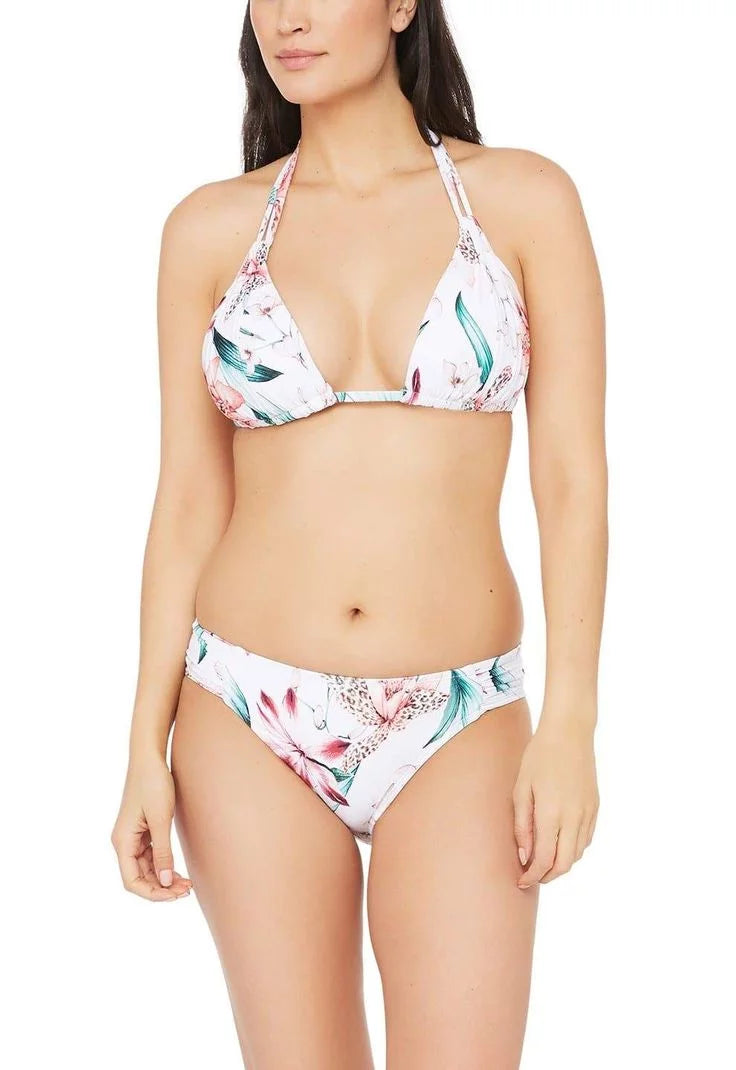 LA Hipster Bottom White Swimsuit BLANCA Coverage Stretch Women's Sides Printed Ruched 16 Lined Moderate