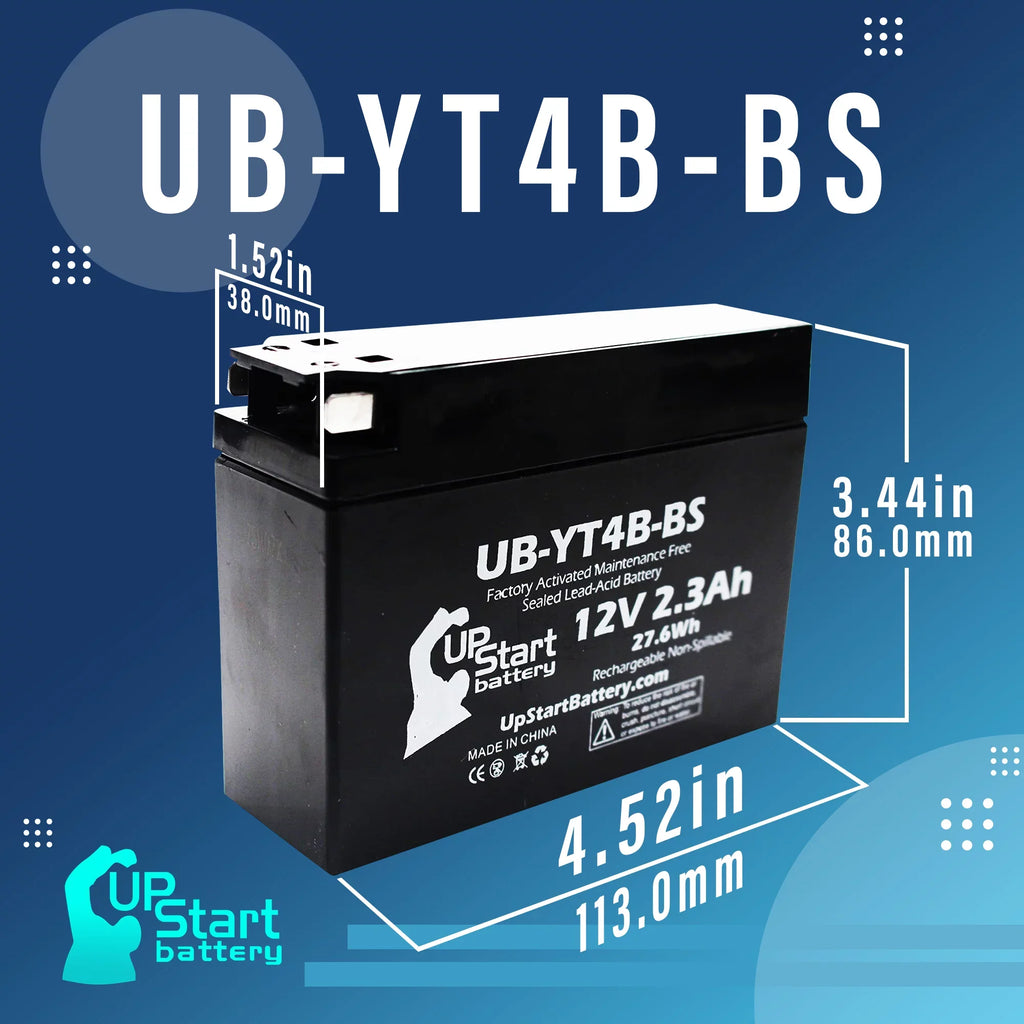 2002 12V, Motorcycle UB-YT4B-BS Battery - Battery 400CC Free, Yamaha for 3-Pack Maintenance UpStart Activated, SR400 2.3Ah, Factory Replacement