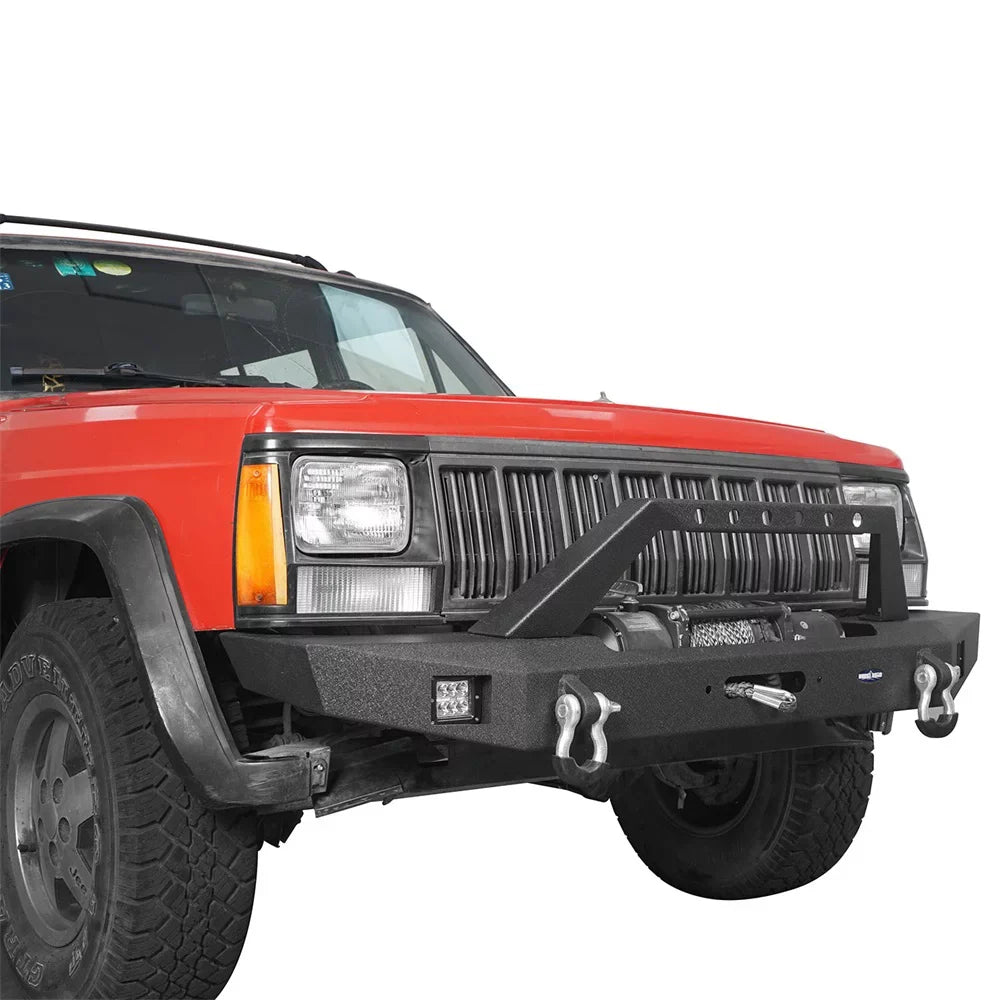 W/ XJ Winch Road 1984-2001 Plate & Front Steel Spotlights Bumper LED Fit Hooke Jeep Cherokee