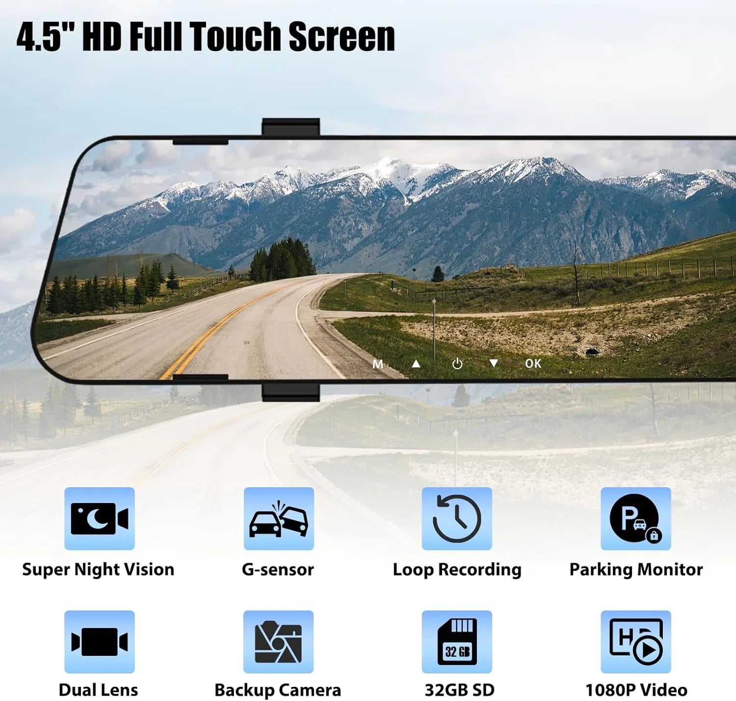 and 1080P Night Mirror Cam Mirror View View Rear Cars,4.5" Dual Rear for Vision,Parking Dash Cameras,Super Front