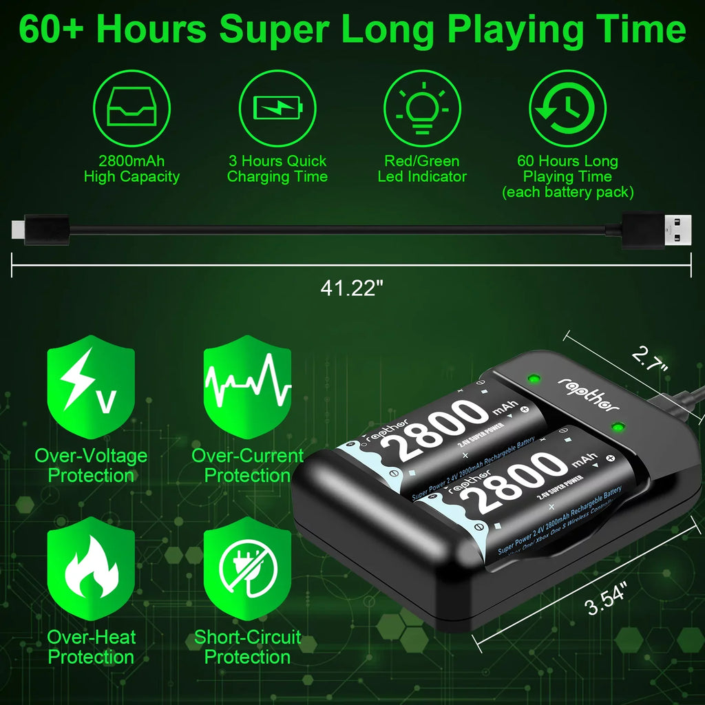 for mAh x Series Controller S/Xbox One One/Xbox 2800 4 Battery Rechargeable X/Xbox Xbox One 2800 mAh Rapthor Battery Pack X/Xbox Elite, One