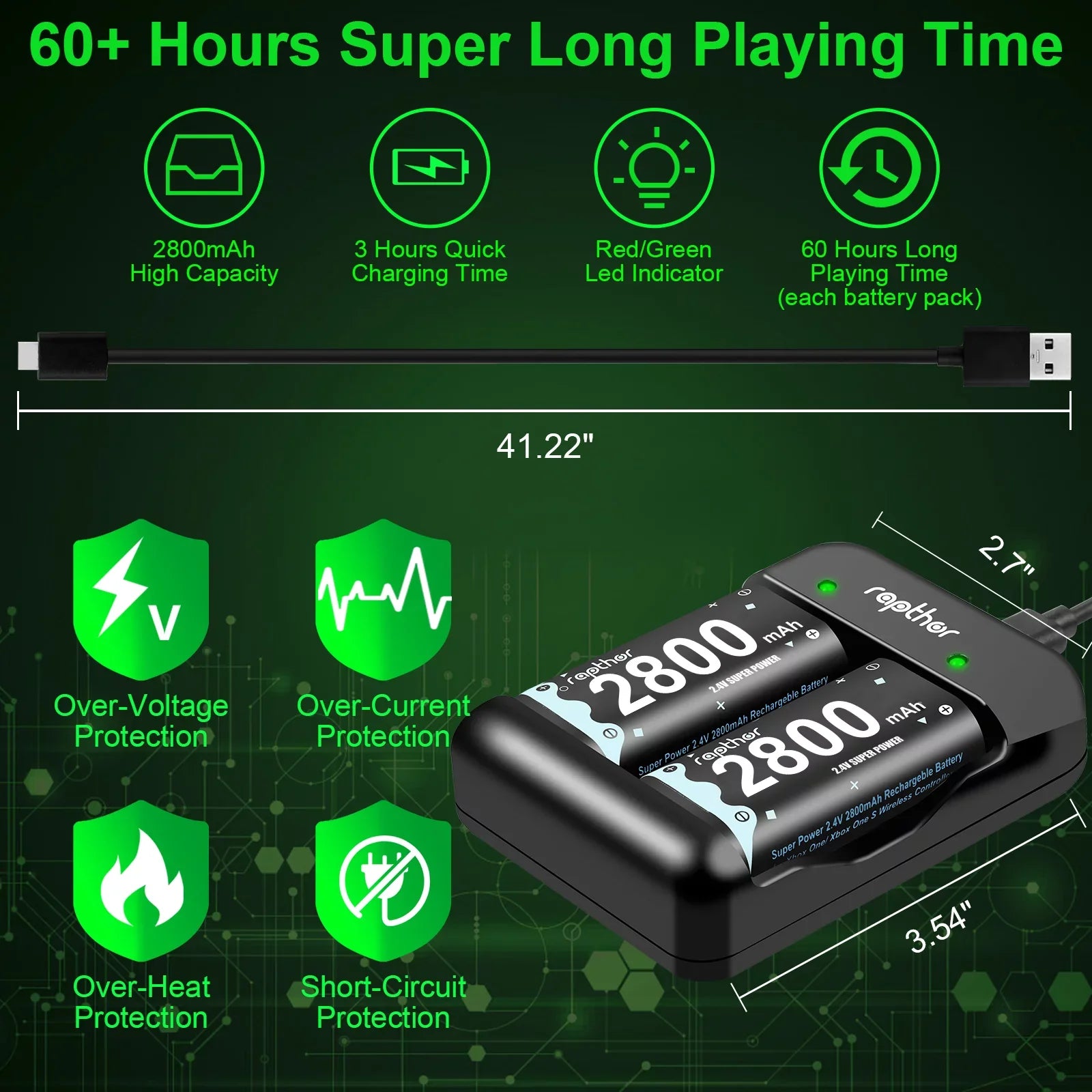 for mAh x Series Controller S/Xbox One One/Xbox 2800 4 Battery Rechargeable X/Xbox Xbox One 2800 mAh Rapthor Battery Pack X/Xbox Elite, One