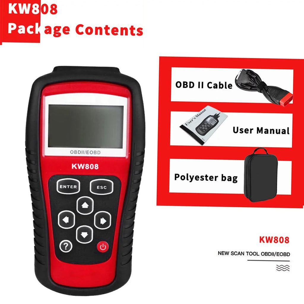 Reader Automotive Code KW808, Scanner Auto and Moobody OBDII/EOBD Scanner Car for Detection