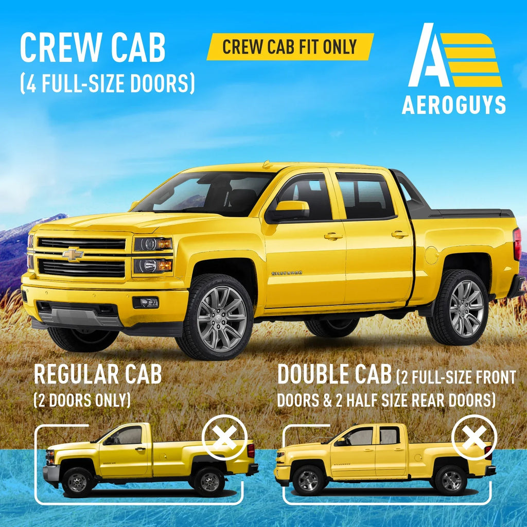 Extra 1500 AG0421 Rain Guards Fit Visors, Window (Chevy) 2014-2018 Sun Visors, Window Crew Deflectors Chevrolet for -4pcs. In-Channel Vent Accessories Cab, AEROGUYS Wind Silverado Durable Truck Visors