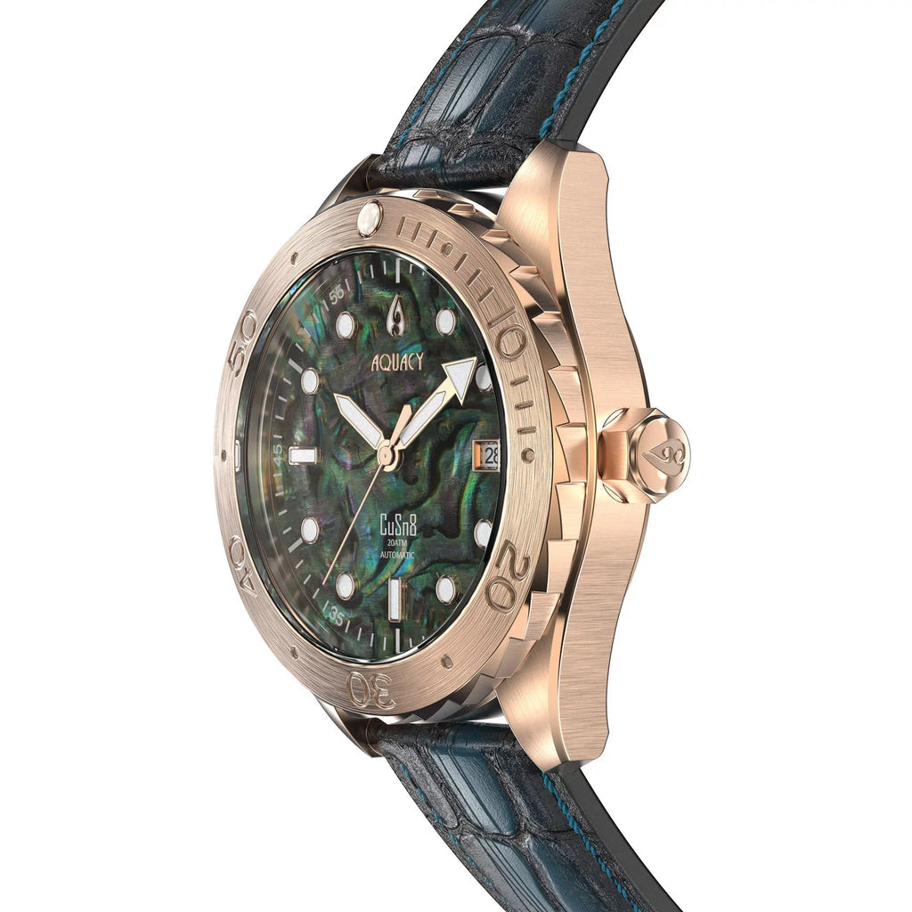 Power Diver BR.AB.8215.L 40 Wrist Automatic Bronze - Approx Reserve Abalone Back CuSn8 liquid Swimming - Down Screw 200M Men - Aquacy Resistance Hours 316L Watches Dive Stainless For Case Watch