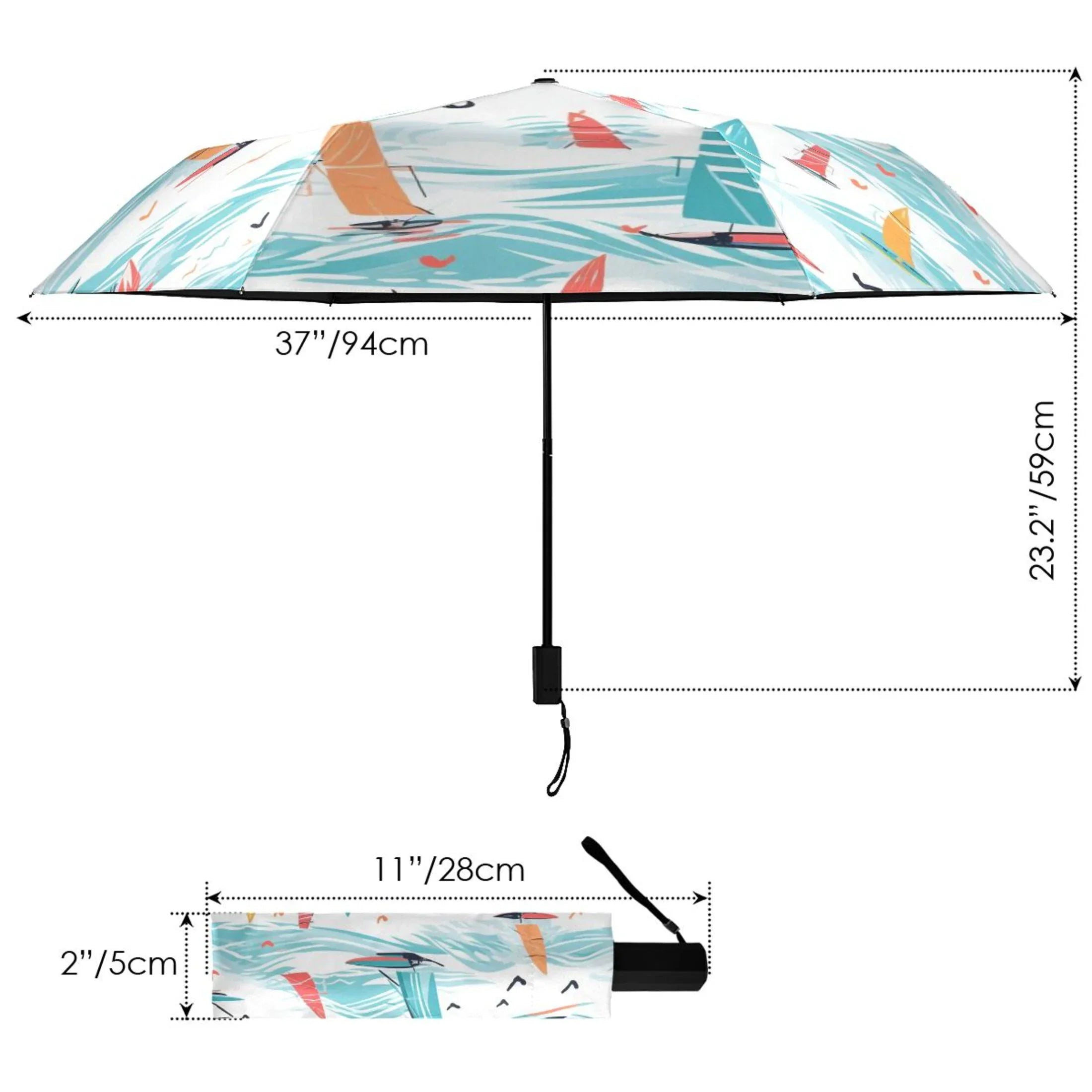 Folding 50+ for Umbrella Sailboat Travel UPF Packable Umbrella Rain dimension Arc Lightweight on Windproof Sea Compact