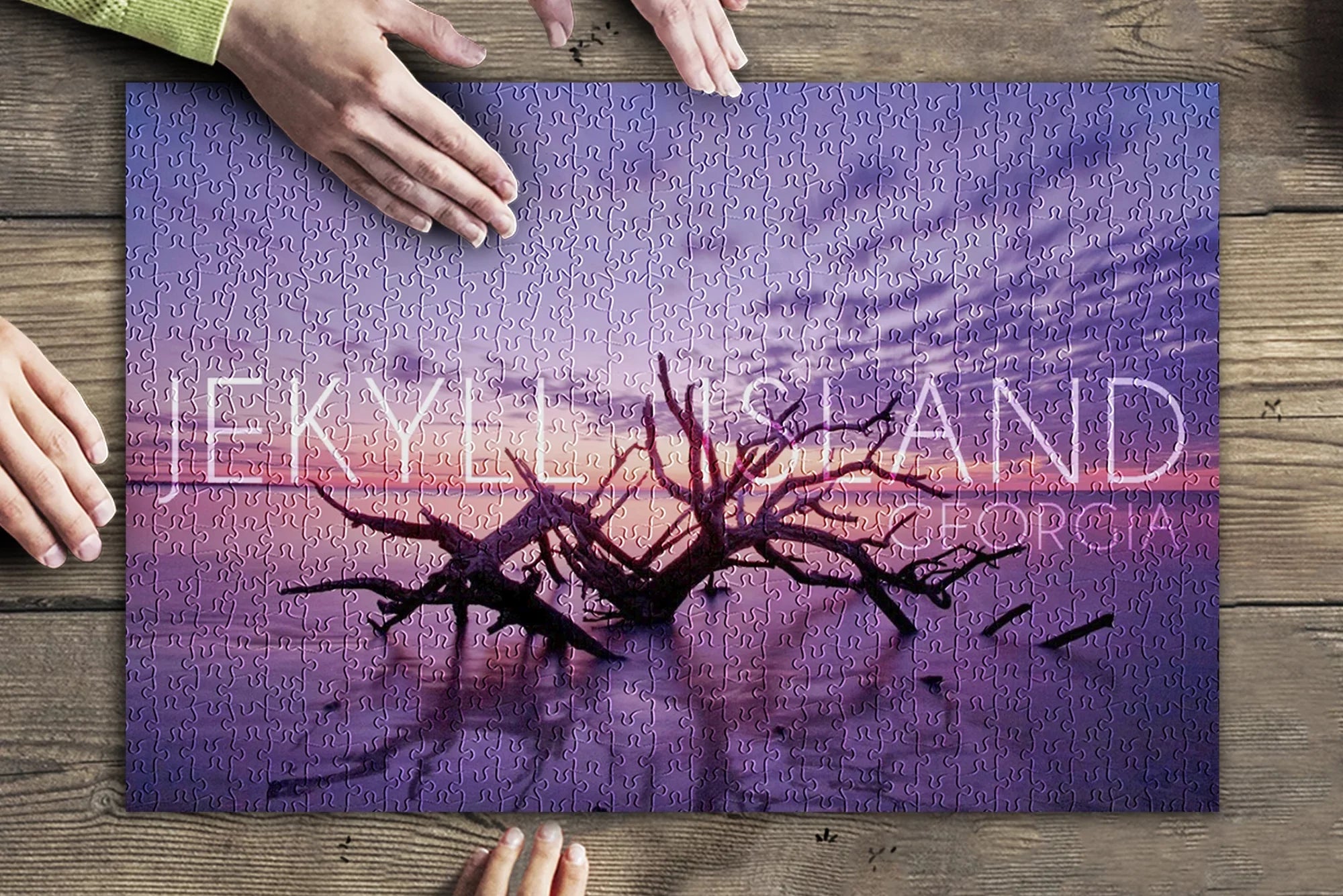 for USA) Jigsaw Island, in and Puzzle on at Sunset Piece Family, inches, Adults 500 (19x27 Made Georgia, Premium Driftwood Beach Jekyll