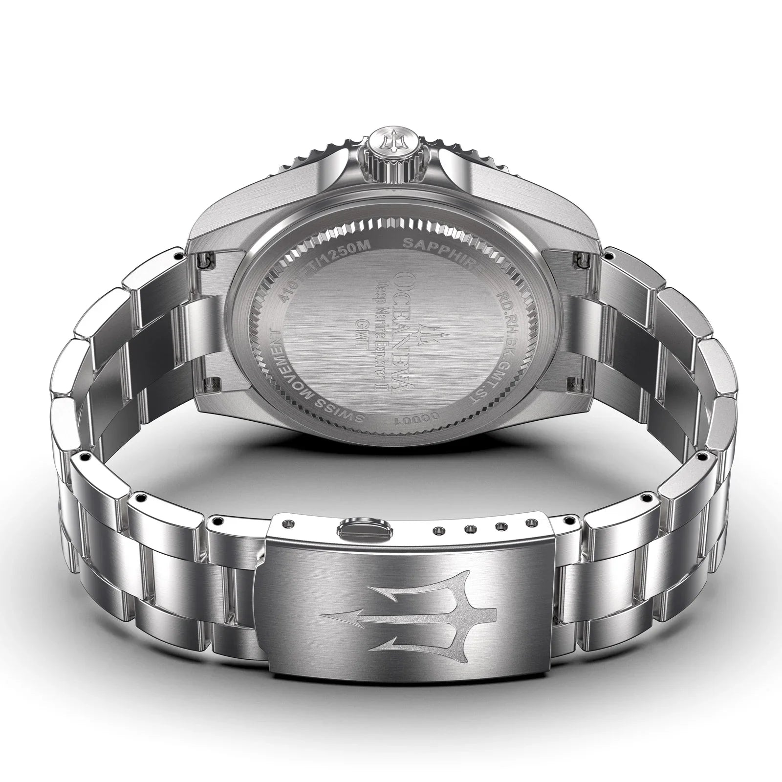 Stainless Diver Black- Men's Oceaneva™ Explorer Marine Steel Bracelet Red and Quartz, Pro 1250M Swiss Movement Watch GMT Deep