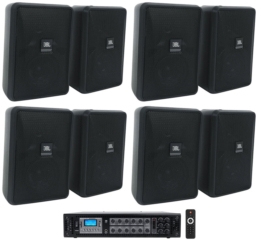 23-1 + (8) Indoor/exterior Commercial JBL Speakers Amp Black Wall 3" 70v Control