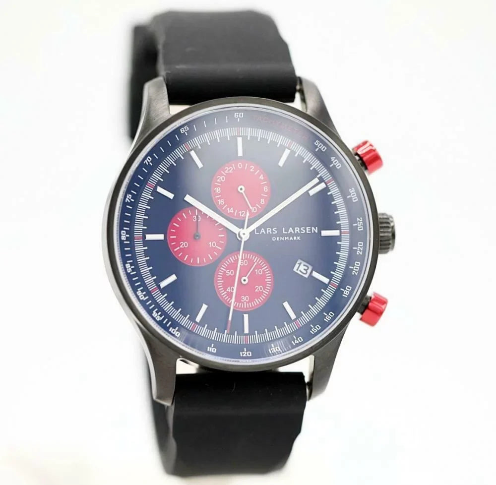 Quartz Black Watch Storm Men's 133CBRS Black Larsen Lars Silicone Steel PVD 44mm