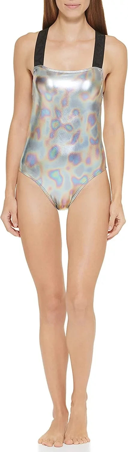 Swimsuit, Crisscross Medium One-Piece SILVER DKNY Metallic US