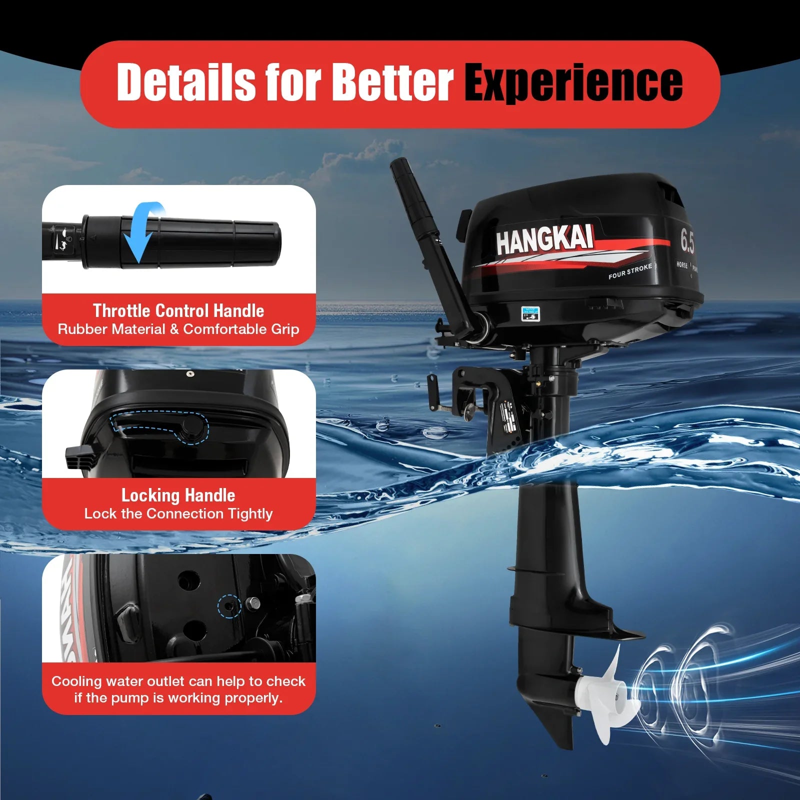System Duty 6000r/min 123CC Engine Motor Boat & Single Cylinder Anqidi Cooling Max CDI liquid Tiller 4 6.5HP Outboard Stroke Ignition Control with Heavy