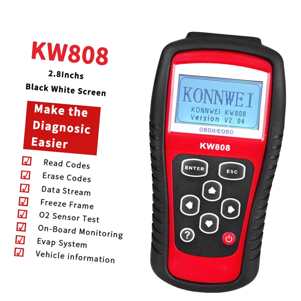Reader Automotive Code KW808, Scanner Auto and Moobody OBDII/EOBD Scanner Car for Detection