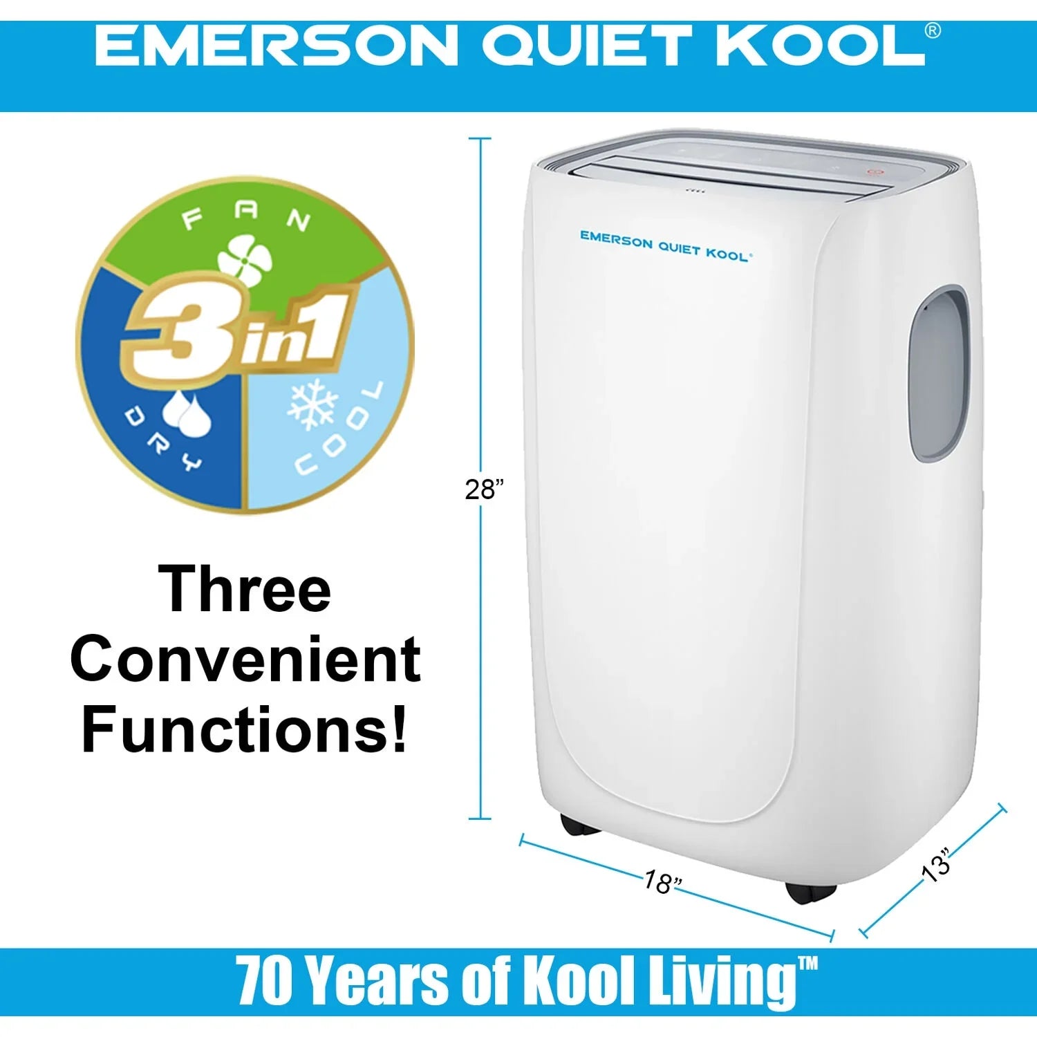 and SMART up Quiet Remote, Wi-Fi, Portable with Voice Emerson Kool for Control Conditioner Air Ft. to Rooms 300-Sq.
