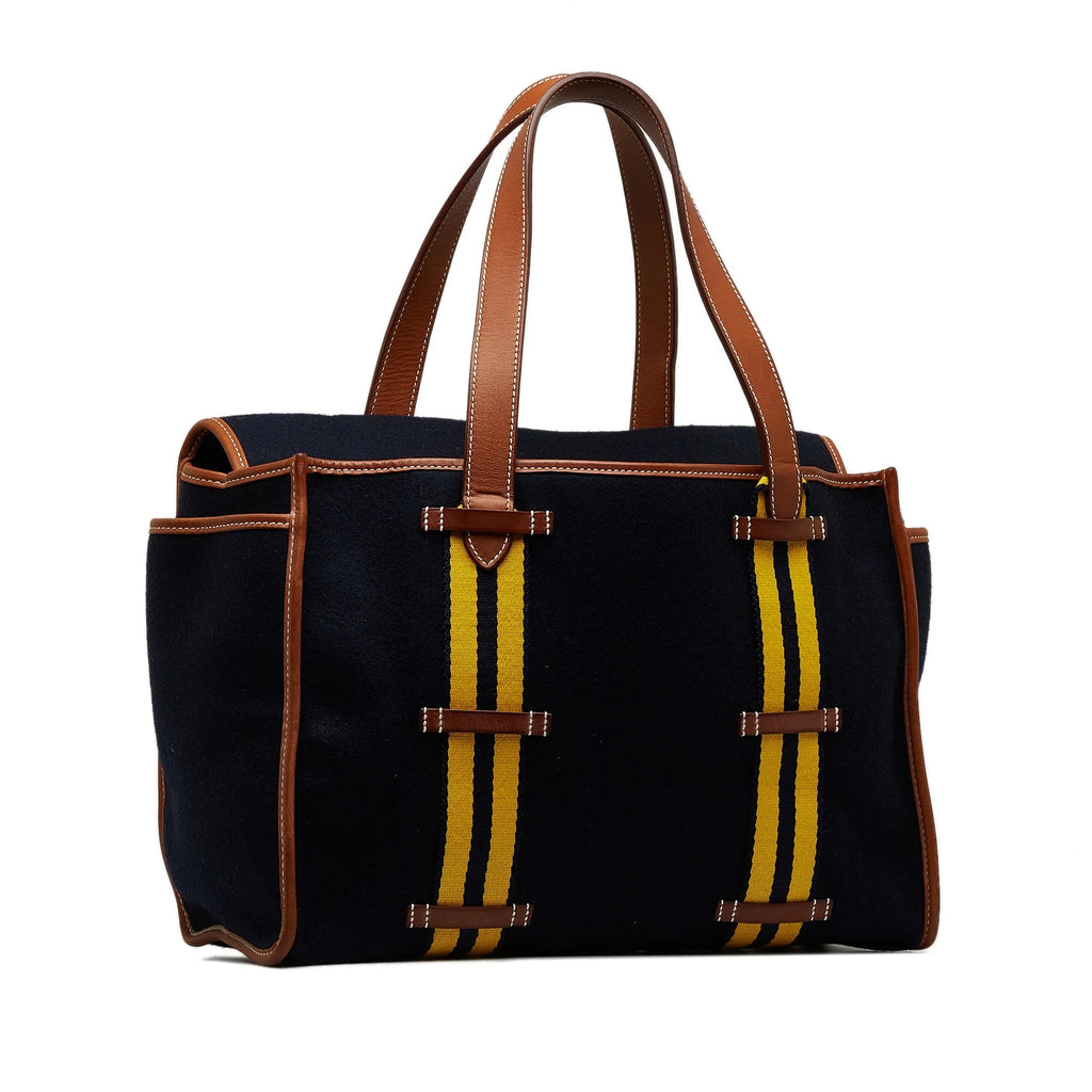 Cabas Tote Unisex Blue Authenticated Fabric (Good) Bag Pre-Owned Wool Camail Hermès