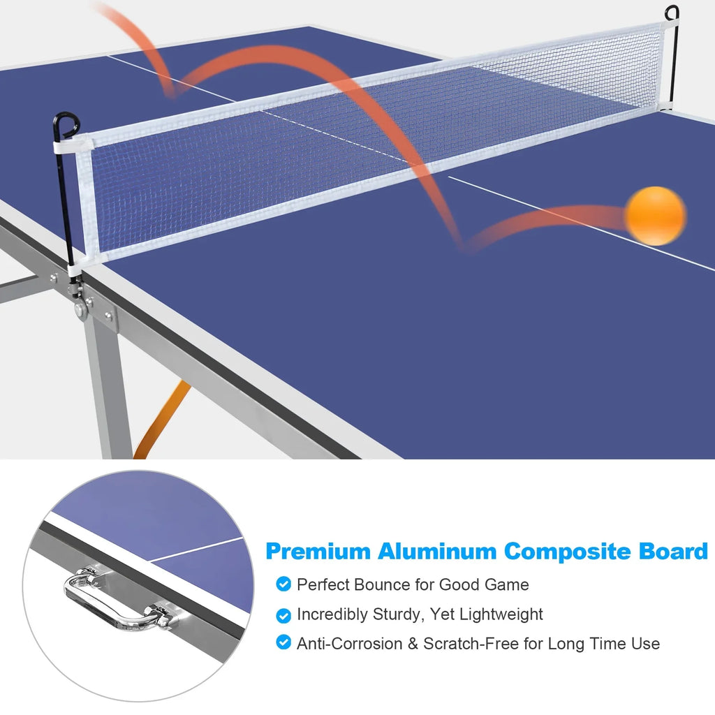 and with Tennis Ping Table exterior Pong Game Table Paddles Net, Balls, Table Indoor Foldable Pong Folding Midsize Set, 6ft 2 100% Table Set Pre-Assembled Ping for
