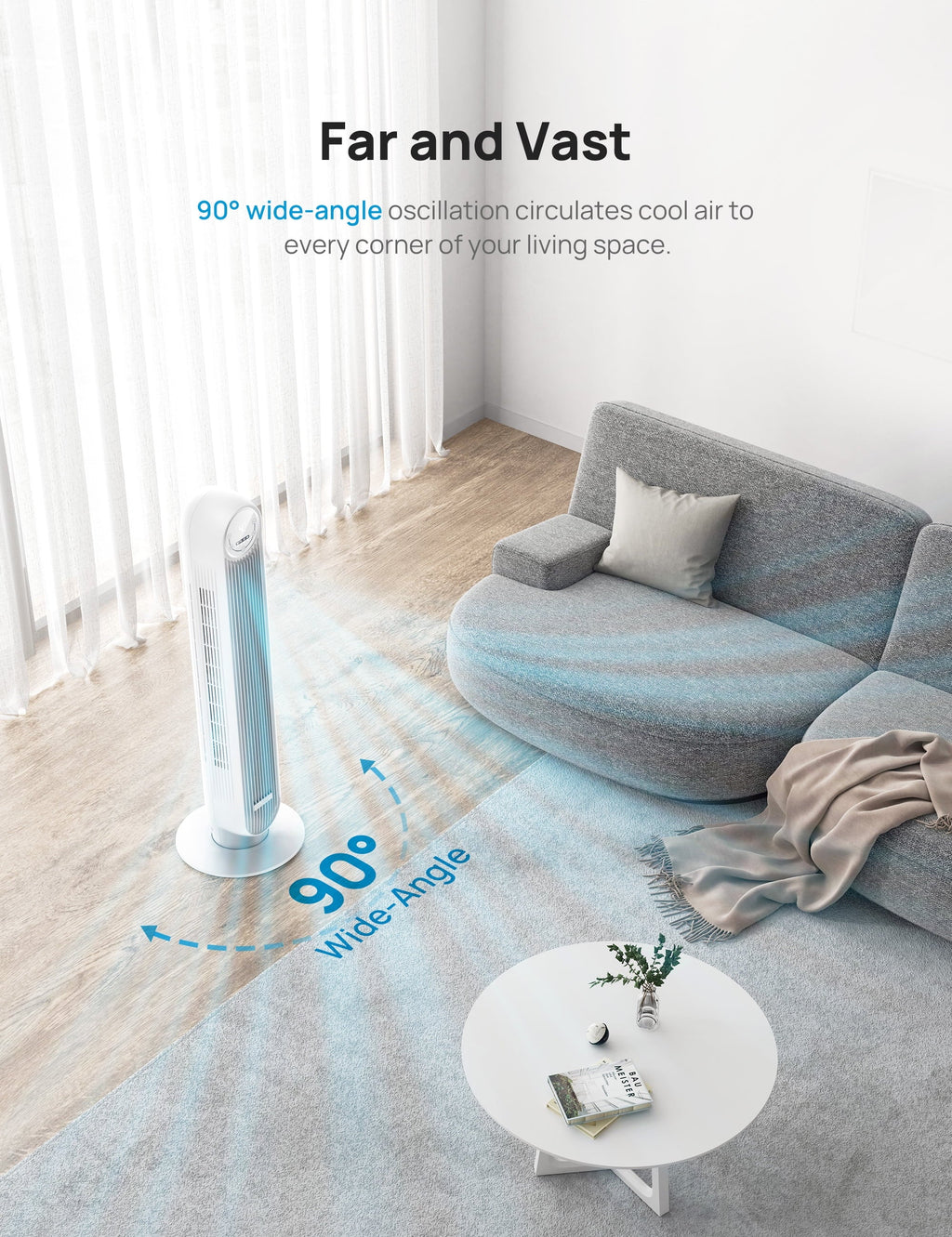 with WiFi Oscillating, Modes, Timer，white Fan, 4 Remote, 90° Quiet Control, 4 Voice Fan 8H Speeds, Smart Dreo Tower